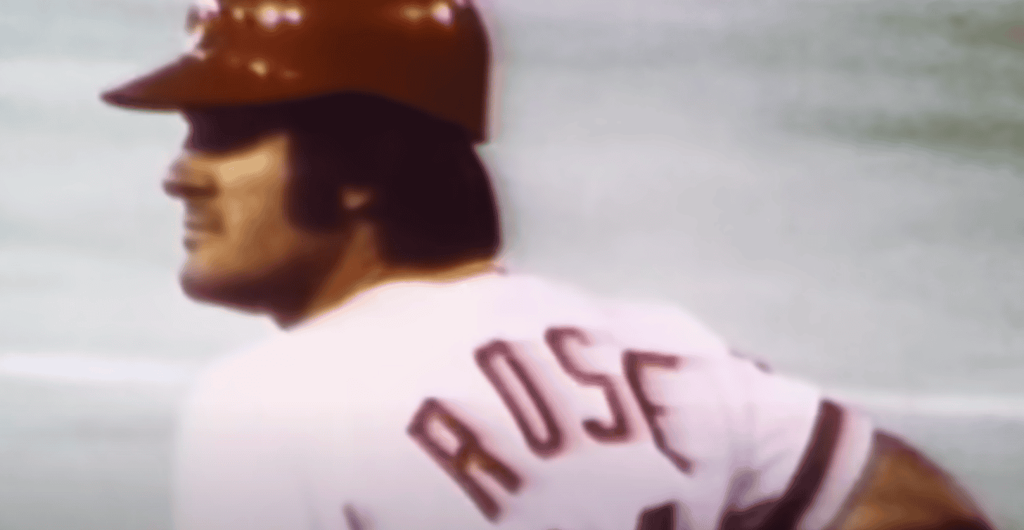 Pete Rose in action, showcasing his talent as a slugger during the '60s.